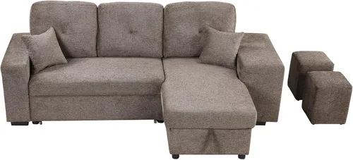 Vista 4 de Bellemave Sofá cama extraíble en forma de L, sofá modular reversible, sofá tapizado de 95 pulgadas con diván de almacenamiento y 2 taburetes