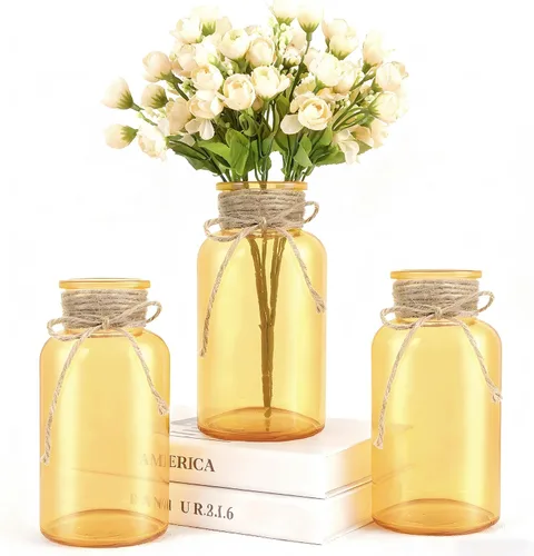 Vista 11 de Jarrón de cristal vintage, jarrones de centro de mesa de vidrio de granja, tarros de masón para bodas, fiestas y decoración del hogar a granel