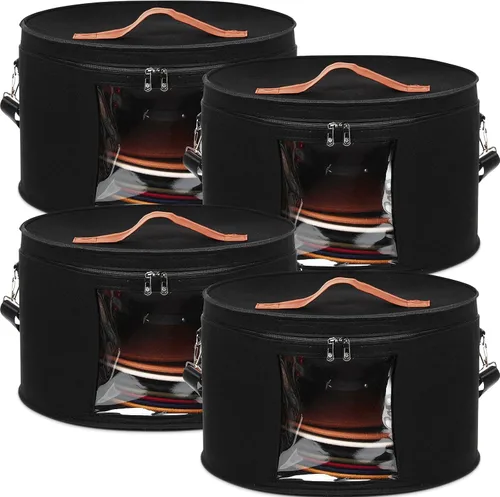 Vista 9 de Suzile Paquete de 4 Cajas Grandes Redondas Plegables para Sombreros de Mujer, Almacenaje con Capacidad para 6-10 Sombreros, Caja para Sombreros