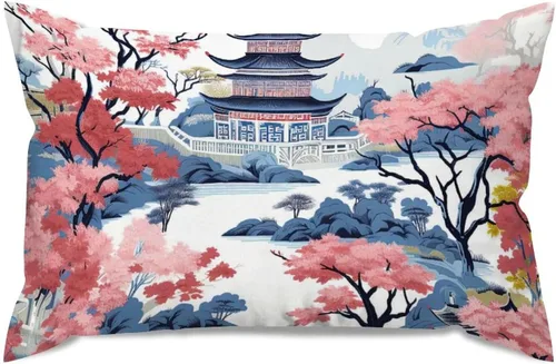 Vista 14 de ArogGeld Funda de almohada blanca con flores chinoiserie, funda de almohada para sofá, diseño floral verde y blanco, funda de almohada de lino A-12