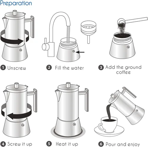 Vista 4 de Easyworkz Diego - Cafetera de café expreso de acero inoxidable para 12 tazas, 17.5 onzas, con cuchara de café retro de acero inoxidable con mango