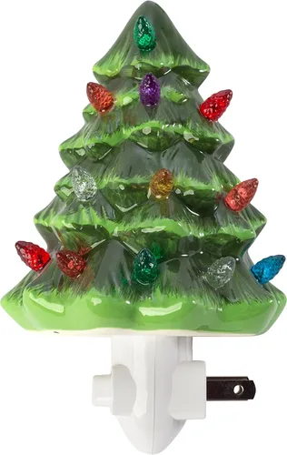 Vista 5 de Creative Hobbies Luz de Árbol de Navidad Nocturna - Luz Nocturna Vintage de Cerámica con Bombilla LED Enchufable