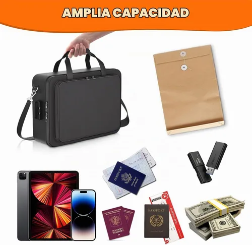 Vista 7 de Organizador de archivos ignífugo con cerradura, carpeta de documentos ignífuga, portátil, oficina en casa, almacenamiento seguro para documentos