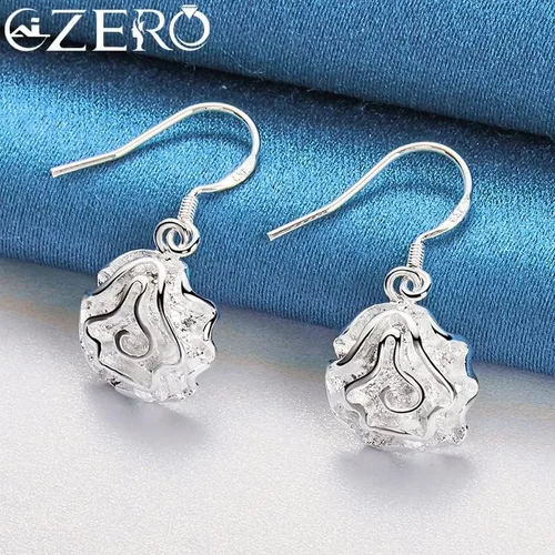 Vista 3 de SAGEKING 2024 New 925 Sterling Silver Elegant Rose Flower Drop Earrings For Woman Wedding Fashion Party Luxury Jewelry Engagement Gifts Fashion