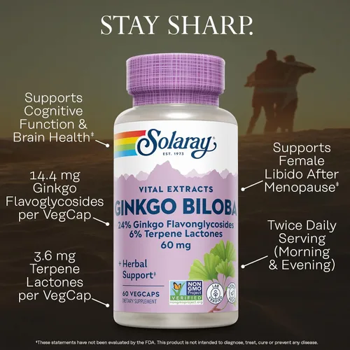 Vista 3 de SOLARAY Extracto de ginkgo biloba, 60 mg 60
