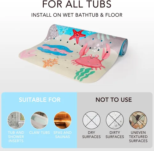 Vista 4 de PRATIQUE Alfombra de baño para niños antideslizante de 40 x 16 pulgadas, extra larga, tapete de baño para niños, tapete de seguridad antideslizante