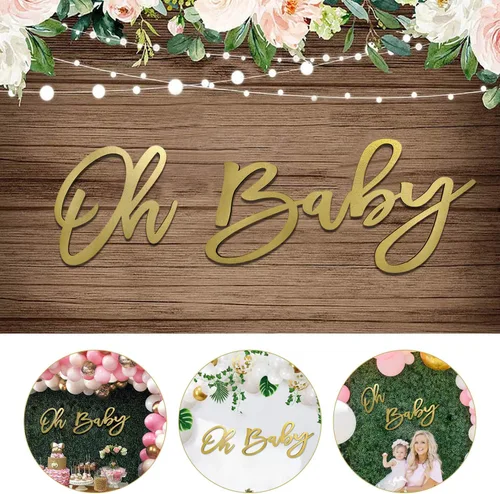 Vista 7 de Cartel de madera para baby shower con pintura dorada, pancarta perfecta para fiesta de baby shower, decoración de niños/niñas, telón de fondo