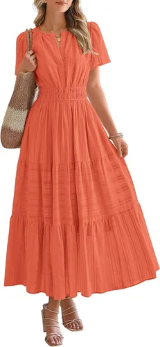 Vista 9 de BTFBM - Vestido largo casual de verano 2026 para mujer, vestido ligero de Gris azulado