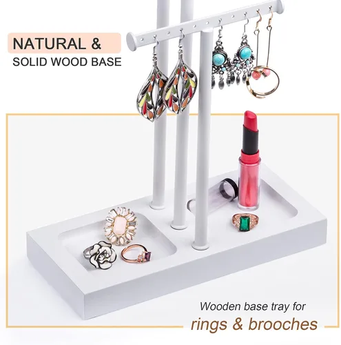 Vista 5 de Love-KANKEI Soporte para árbol de joyería, base de metal blanco y madera, organizador de joyas grande para collares, pulseras, aretes, organizador