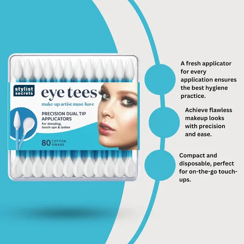 Vista 2 de Fran Wilson EYE TEES - Puntas de algodón de 80 unidades (paquete de 2) – Aplicador de maquillaje de precisión, hisopos de doble cara con extremos