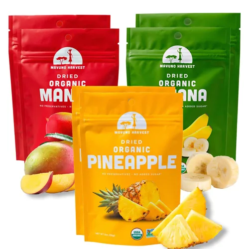 Vista 15 de Mavuno Harvest Paquete variado de frutas secas orgánicas, mango seco, papaya, piña, plátano, yaca y mezcla tropical, saludable, vegano, sin azúcar
