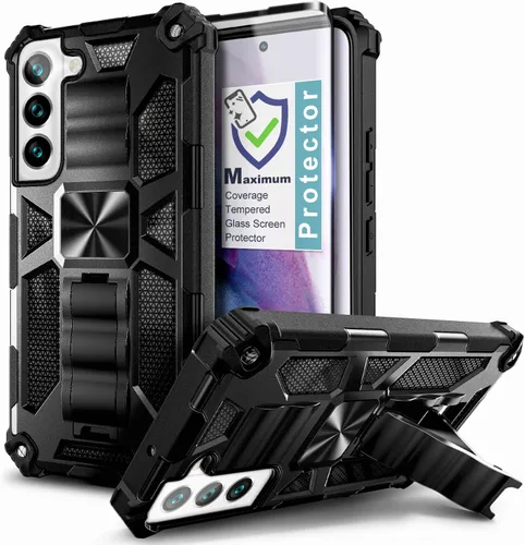 Vista 6 de NZND Funda de teléfono diseñada para Samsung Galaxy A14-5G, color negro, con protector de pantalla, protección de cuerpo completo a prueba de golpes
