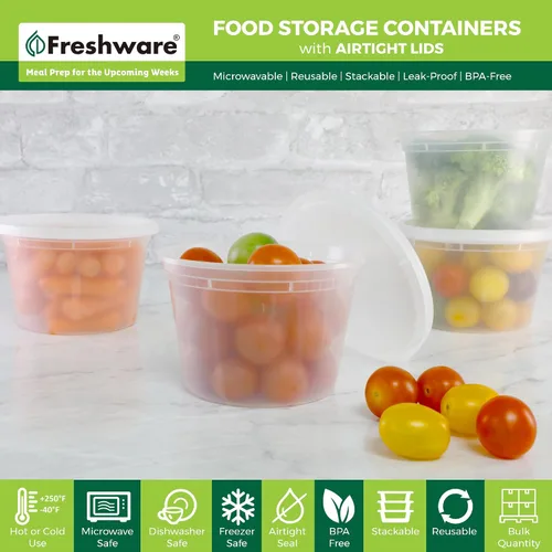 Vista 2 de Freshware Recipientes de almacenamiento de alimentos [36 piezas] recipientes de plástico de 16 oz con tapas, para limo, sopa, preparación de comidas