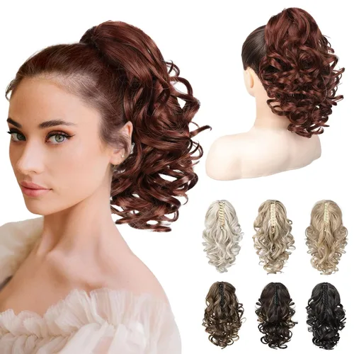 Vista 20 de REECHO Extensión de cola de caballo de 12 pulgadas, pinza de cola de caballo rizada y ondulada clásica para mujeres - Negro