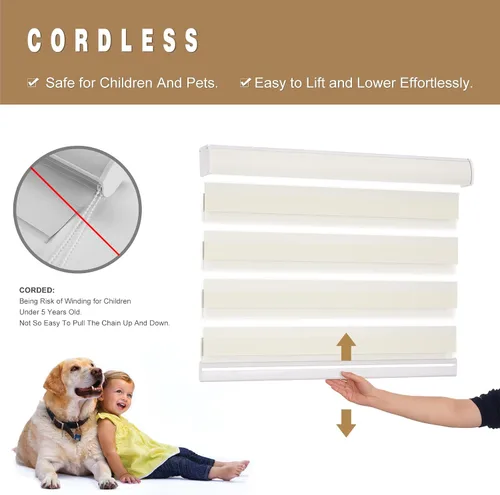 Vista 2 de Changshade Persianas de cebra de tamaño personalizado, sin cordones, para interiores, privacidad, doble capa para sala de estar, dormitorio, baño