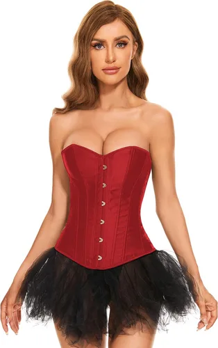 Vista 11 de LEACOOLKEY - Bustier de encaje para mujer, corsé sexy de busto alto, moldeador de cintura, top de corsé A-Negro
