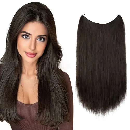 Vista 10 de SARLA Extensiones de cabello con alambre invisible de reflejos cortos rectas postizos sintéticos diadema transparente ajustable para mujeres 14