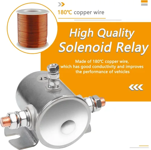 Vista 5 de Relé solenoide de servicio continuo máximo de 200 A compatible con carrito de golf, marina, relé solenoide de 3 terminales de cabrestante 12V