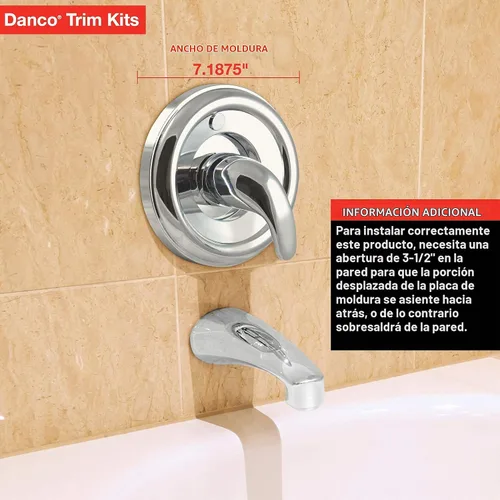 Vista 9 de Danco 10001 Kit de molduras, para uso con grifos de bañera y ducha Moen, plástico, cromado, válvula de un solo mango