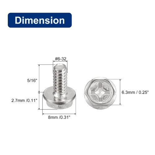 Vista 2 de uxcell Tornillos de cabeza hexagonal Phillips #6-32x5/16, 20pcs 304 de acero inoxidable hexagonal Phillips cabeza de brida hexagonal Tornillos