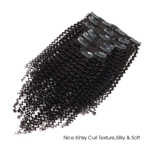 Vista 5 de ABH AMAZINGBEAUTY HAIR Kinkys - Extensiones de cabello rizado con clip, 3C y 4A, doble trama, cabello humano Remy real rizado para afroamericanos