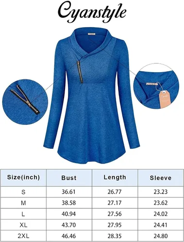 Vista 5 de Cyanstyle - Sudadera deportiva de manga larga con cremallera para mujer, con capucha, unicolor, cuello vuelto