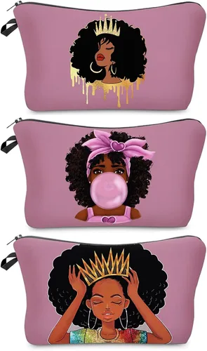 Vista 11 de Bolsa de maquillaje afroamericana para monedero, bolsas de cosméticos negras afro para mujer, regalo inspirador, pequeña bolsa de cosméticos