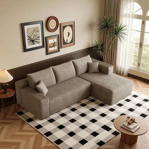 Vista 37 de Sofá modular moderno de 96 pulgadas para sala de estar, sofá modular tapizado sin hueso con bolsillos, cómodo sofá nube con diván en forma de L Negro
