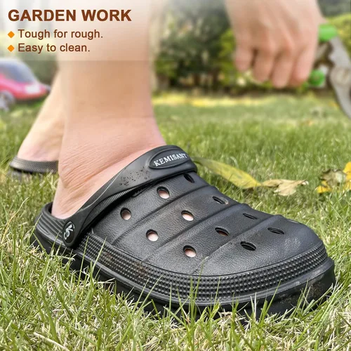 Vista 6 de KEMISANT Zuecos para hombre, unisex, sin cordones, para jardín, zapatos limpiadores, zapatos de trabajo en casa, acolchados, de apoyo