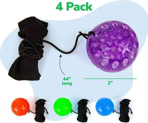 Vista 4 de ArtCreativity Bolas de muñeca de órbita iluminadas, juego de 4, bolas iluminadas con luces intermitentes y cuerda elástica, juguete de bola órbita