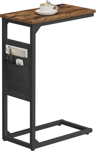 Vista 11 de TUTOTAK - Mesa auxiliar en forma de C, mesa lateral para sofá, mesa de sofá con bolsa de almacenamiento, bandeja para TV para sala de estar, Negro