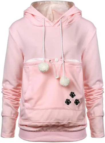 Vista 11 de YYW Sudadera con capucha para mujer, sudadera de gran tamaño con capucha para gatos, soporte para mascotas y perros (gris, M)
