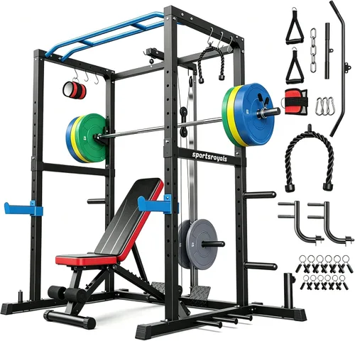 Vista 27 de Sportsroyals Jaula de Potencia, Rack de Potencia Multifuncional de 1600 libras con Sistema de Cruce de Cable Ajustable y Más Accesorios