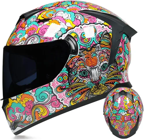 Vista 12 de Cascos de motocicleta de cara completa, casco de motocicleta aprobado por ECE/DOT con viseras dobles, casco de motocicleta de cara completa para J