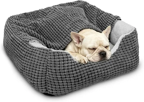 Vista 9 de GASUR Camas para perros pequeños, medianos y grandes con cueva de cubierta, cama rectangular con capucha para cachorros con manta, acogedoras camas