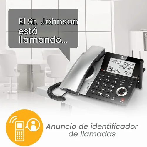 Vista 3 de AT&T CL84207 DECT 6.0 Teléfono con cable de 2 teléfonos para el hogar con largo alcance, contestador, bloqueo de llamadas, locutor de identificación