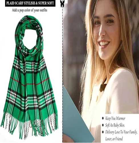 Vista 4 de Bufanda para hombre y mujer, bufanda de cuello de cachemira, bufanda de invierno a cuadros, bufanda de otoño más suave, clásica, cálida