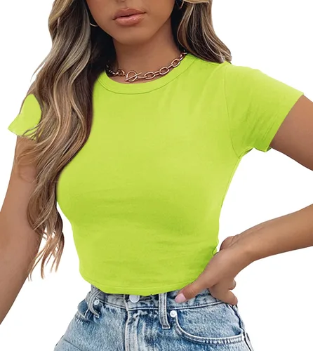 Vista 3 de Artfish Camiseta básica para mujer, cuello redondo, manga corta, ajustada, informal, para mujer
