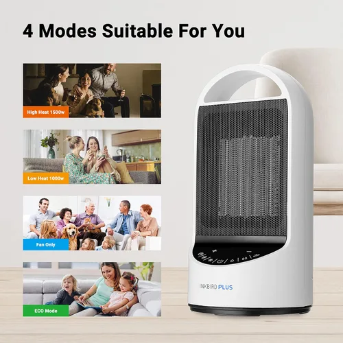 Vista 6 de INKBIRDPLUS Calentadores eléctricos de 1500 W para uso en interiores con temporizador remoto y 3 modos, protección contra sobrecalentamiento