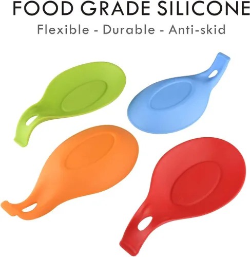 Vista 2 de iNeibo Apoyacucharas de silicona para la cocina, 4 unidades (colorido), Vajilla, Multicolor