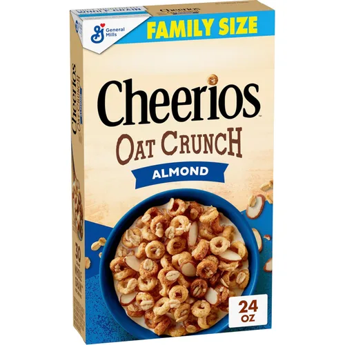 Vista 9 de Cheerios Cereal de desayuno de almendras crujientes de avena, hecho con grano entero, tamaño grande, 18.2 onzas 25% More Almonds, 30g Whole Grain