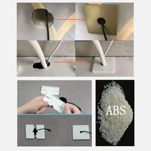 Vista 3 de 2 piezas de brida dividida de pared, placas de escudo autoadhesivas cuadradas de ABS con diseño de hebilla para tubo de 0.47"/12mm de diámetro