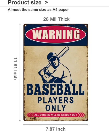 Vista 7 de ALKB Regalos de béisbol para niños, señal de advertencia de 8 x 12 pulgadas, solo jugadores de béisbol, decoración de habitación de niños