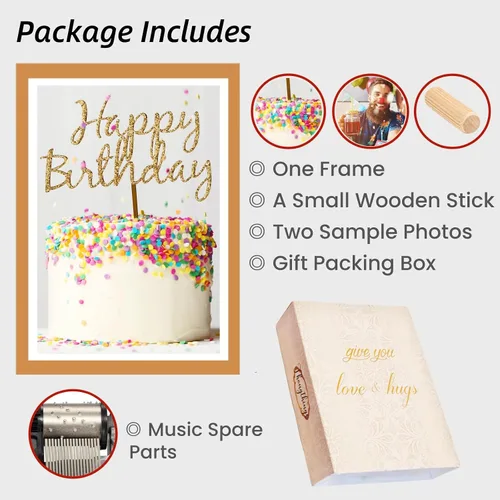 Vista 6 de Caja de música de feliz cumpleaños, marco de madera para fotos, regalos para niños, partes, amigos, compañeros de clase, colegas en cumpleaños
