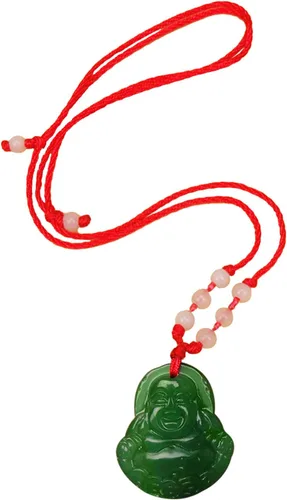 Vista 2 de FORUBUS Collar con colgante de cuerda roja con círculo de Buda de jade verde, amuleto tradicional chino para suerte y protección
