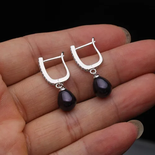 Vista 6 de Aretes colgantes de plata de ley 925 real de 8 a 0.354 in, color negro, blanco, gris, perlas cultivadas de agua dulce, joyería para mujeres y niñas