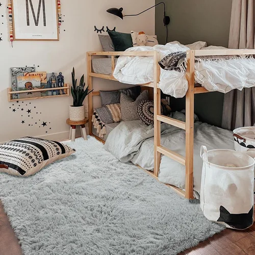 Vista 7 de Alfombra gris claro para dormitorio, 5 x 7 pies, esponjosa, peluda, rectangular, para sala de estar, para habitación de niños, para cuarto de bebé
