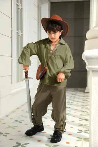 Vista 4 de Camisa medieval de pirata para niños vikinga, renacentista, con cordones, mercenario, Halloween, jacobita escocés, Ghillie, tops