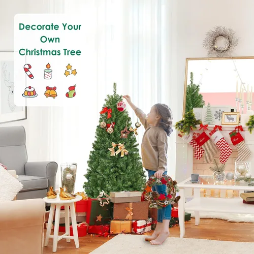 Vista 8 de DREAMADE Árbol de Navidad artificial preiluminado de 4 pies con 300 ramas de PVC, 11 secuencias, 100 luces LED de doble color con certificación UL