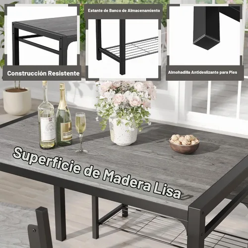 Vista 3 de JUMMICO Juego de mesa de comedor de 43.3" para 4, juego de mesa de cocina